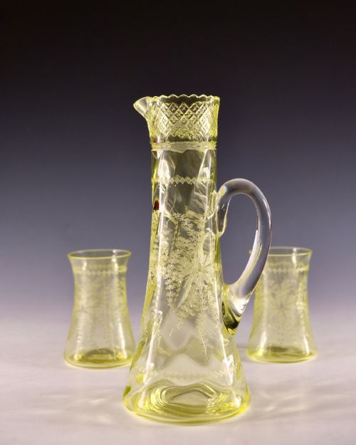 ANTIQUE GLASS CITRINE JUG AND TWO GOBLETS ENGLISH C1900 - ADDITIONAL PHOTO 3