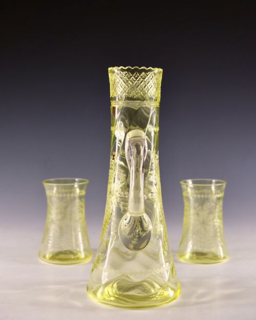 ANTIQUE GLASS CITRINE JUG AND TWO GOBLETS ENGLISH C1900 - ADDITIONAL PHOTO 4