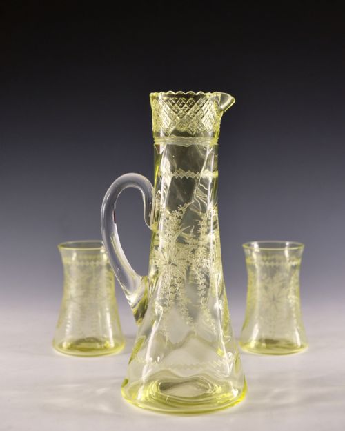 ANTIQUE GLASS CITRINE JUG AND TWO GOBLETS ENGLISH C1900 - ADDITIONAL PHOTO 5
