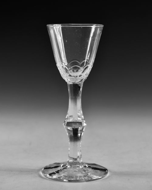 ANTIQUE GLASS FACET STEM WINE GLASS ENGLISH C1770 - ADDITIONAL PHOTO 1