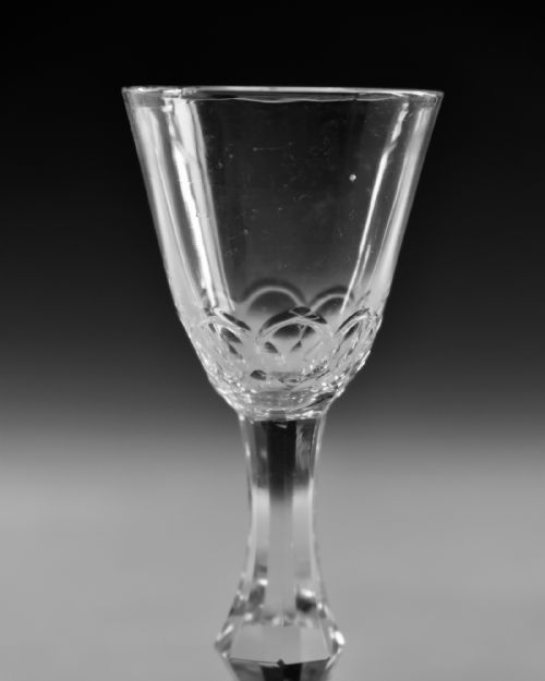 ANTIQUE GLASS FACET STEM WINE GLASS ENGLISH C1770 - ADDITIONAL PHOTO 2