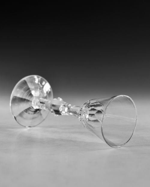 ANTIQUE GLASS FACET STEM WINE GLASS ENGLISH C1770 - ADDITIONAL PHOTO 5