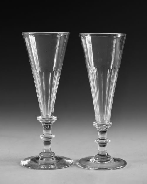 ANTIQUE GLASS NEAR PAIR OF CHAMPAGNE FLUTES ENGLISH C1830 - ADDITIONAL PHOTO 1