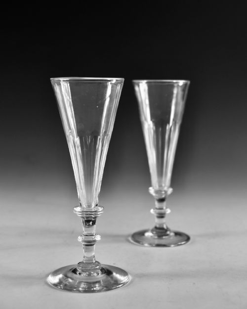ANTIQUE GLASS NEAR PAIR OF CHAMPAGNE FLUTES ENGLISH C1830 - ADDITIONAL PHOTO 2