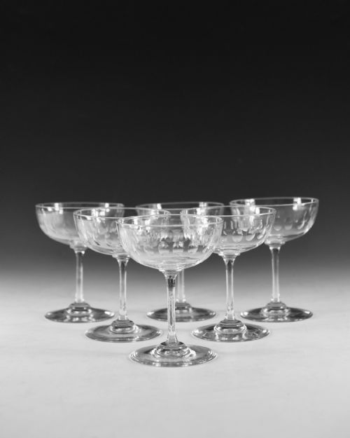 ANTIQUE GLASS SET OF SIX CHAMPAGNE GLASSES ENGLISH C18901900 - ADDITIONAL PHOTO 1