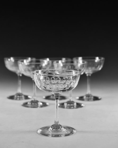 ANTIQUE GLASS SET OF SIX CHAMPAGNE GLASSES ENGLISH C18901900 - ADDITIONAL PHOTO 3