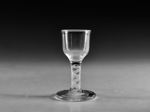 antique glass opaque twist dram glass english c1770 - CATEGORY: ANTIQUE GLASS - DATED 18TH CENTURY