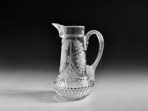 antique glass engraved water jug english c1870 - CATEGORY: ANTIQUE GLASS - DATED 19TH CENTURY
