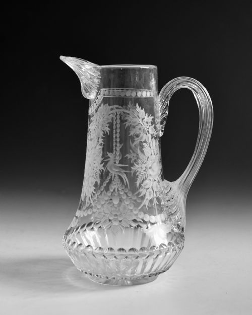 ANTIQUE GLASS ENGRAVED WATER JUG ENGLISH C1870 - ADDITIONAL PHOTO 1