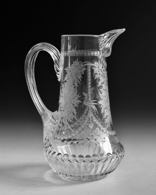 ANTIQUE GLASS ENGRAVED WATER JUG ENGLISH C1870 - ADDITIONAL PHOTO 3