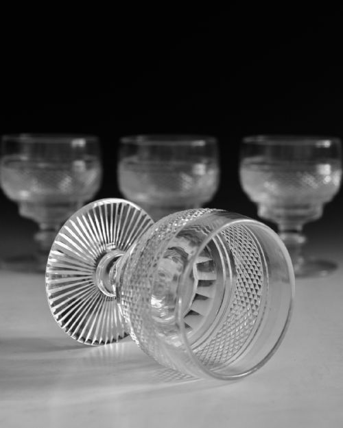 ANTIQUE GLASS SET OF 6 CUT GLASS RUMMERS ENGLISH IRISH C1900 - ADDITIONAL PHOTO 6
