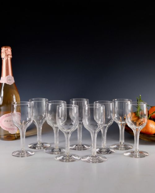 ANTIQUE GLASS SET GO NINE HOLLOW STEM WINE GLASSES C1890 - ADDITIONAL PHOTO 1