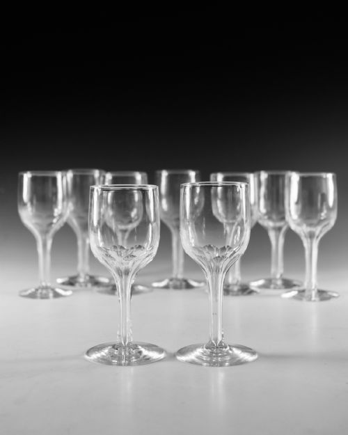 antique glass set go nine hollow stem wine glasses c1890 - CATEGORY: ANTIQUE GLASS - DATED 19TH CENTURY