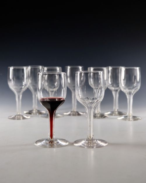ANTIQUE GLASS SET GO NINE HOLLOW STEM WINE GLASSES C1890 - ADDITIONAL PHOTO 5