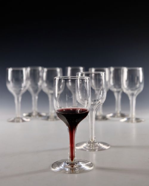 ANTIQUE GLASS SET GO NINE HOLLOW STEM WINE GLASSES C1890 - ADDITIONAL PHOTO 6