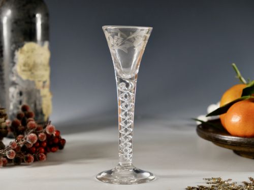 ANTIQUE GLASS MERCURY TWIST CORDIAL GLASS ENGLISH C1755 - ADDITIONAL PHOTO 2