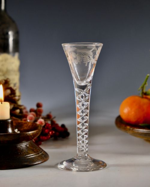 ANTIQUE GLASS MERCURY TWIST CORDIAL GLASS ENGLISH C1755 - ADDITIONAL PHOTO 1