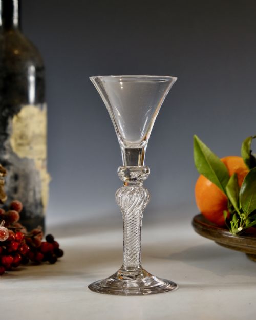 ANTIQUE GLASS COMPOSITE STEM WINE GLASS ENGLISH C1755 - ADDITIONAL PHOTO 1