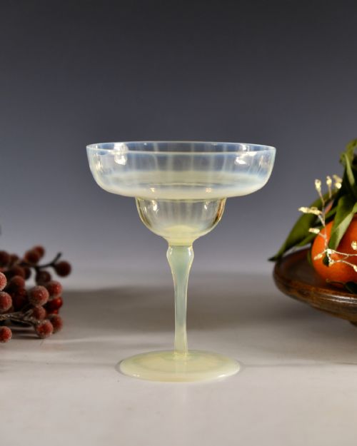 ANTIQUE GLASS STRAW OPAL CHAMPAGNE GLASS POWELL C1880 - ADDITIONAL PHOTO 1