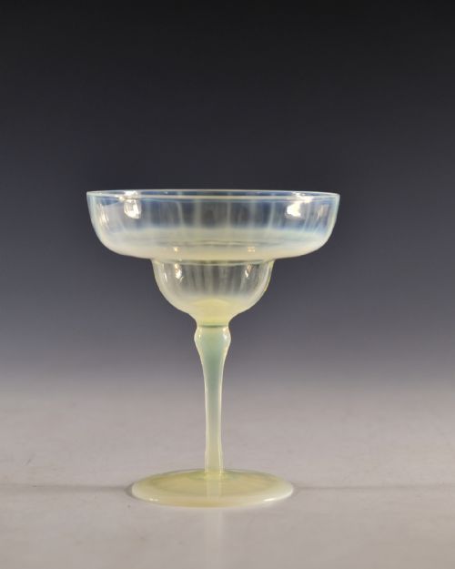 ANTIQUE GLASS STRAW OPAL CHAMPAGNE GLASS POWELL C1880 - ADDITIONAL PHOTO 3