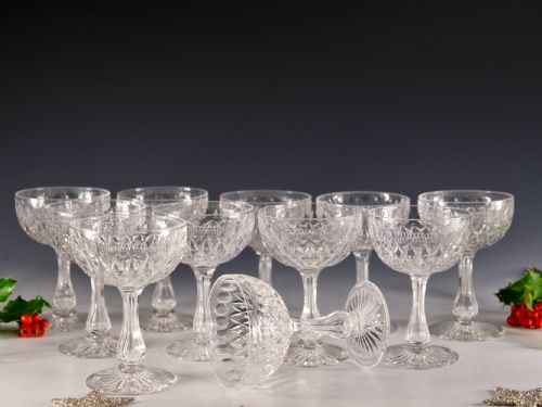 antique glass set of 11 champagne glasses english c1890 - CATEGORY: ANTIQUE GLASS - DATED 19TH CENTURY