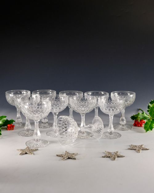 ANTIQUE GLASS SET OF 11 CHAMPAGNE GLASSES ENGLISH C1890 - ADDITIONAL PHOTO 1