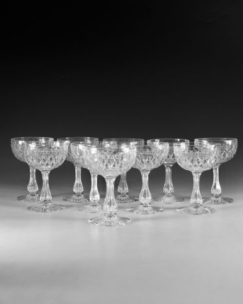 ANTIQUE GLASS SET OF 11 CHAMPAGNE GLASSES ENGLISH C1890 - ADDITIONAL PHOTO 4