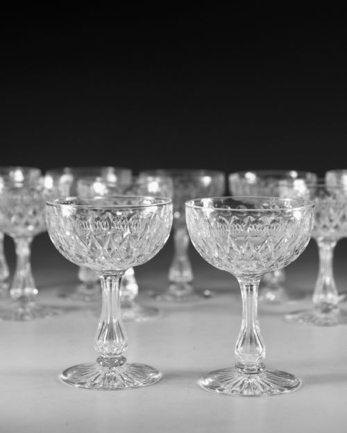 ANTIQUE GLASS SET OF 11 CHAMPAGNE GLASSES ENGLISH C1890 - ADDITIONAL PHOTO 5