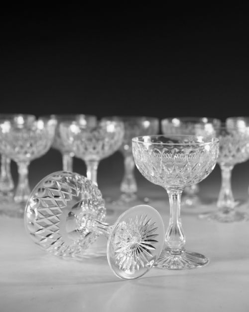 ANTIQUE GLASS SET OF 11 CHAMPAGNE GLASSES ENGLISH C1890 - ADDITIONAL PHOTO 6