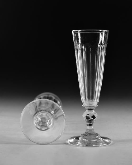 ANTIQUE GLASS PAIR OF FLUTES ENGLISH C1830 - ADDITIONAL PHOTO 5