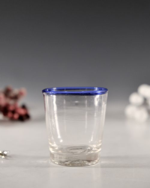 ANTIQUE GLASS BLUE RIM TUMBLER ENGLISH C1800 - ADDITIONAL PHOTO 1