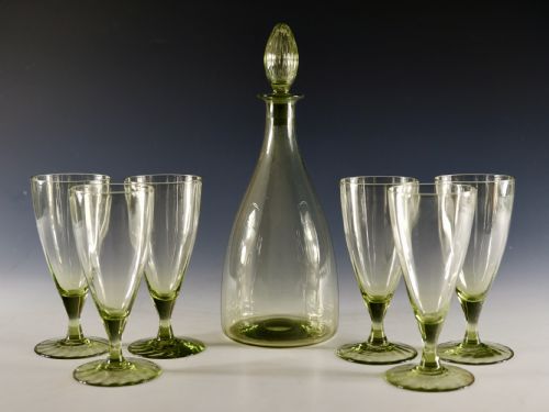 antique glass sea green decanter and six glasses c1920 - CATEGORY: ANTIQUE GLASS - DATED 1920