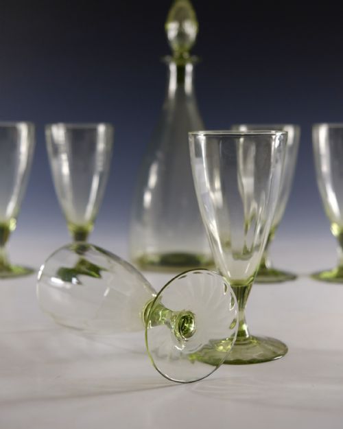 ANTIQUE GLASS SEA GREEN DECANTER AND SIX GLASSES C1920 - ADDITIONAL PHOTO 3