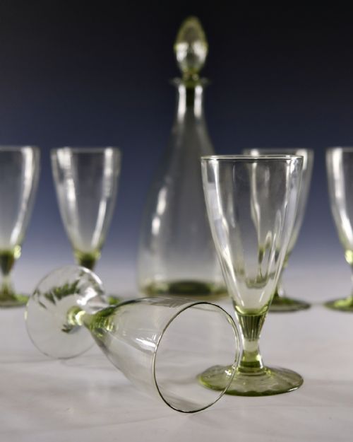 ANTIQUE GLASS SEA GREEN DECANTER AND SIX GLASSES C1920 - ADDITIONAL PHOTO 4