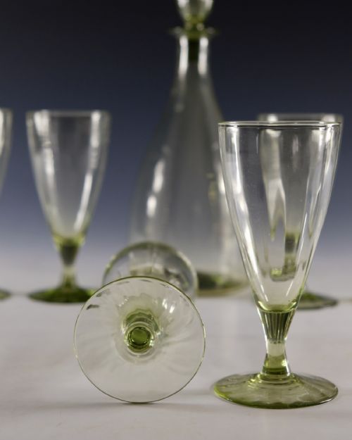 ANTIQUE GLASS SEA GREEN DECANTER AND SIX GLASSES C1920 - ADDITIONAL PHOTO 5