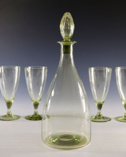ANTIQUE GLASS SEA GREEN DECANTER AND SIX GLASSES C1920 - ADDITIONAL PHOTO 6