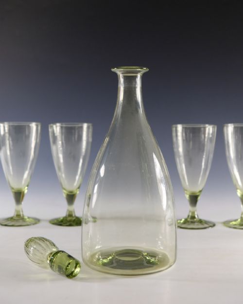 ANTIQUE GLASS SEA GREEN DECANTER AND SIX GLASSES C1920 - ADDITIONAL PHOTO 7