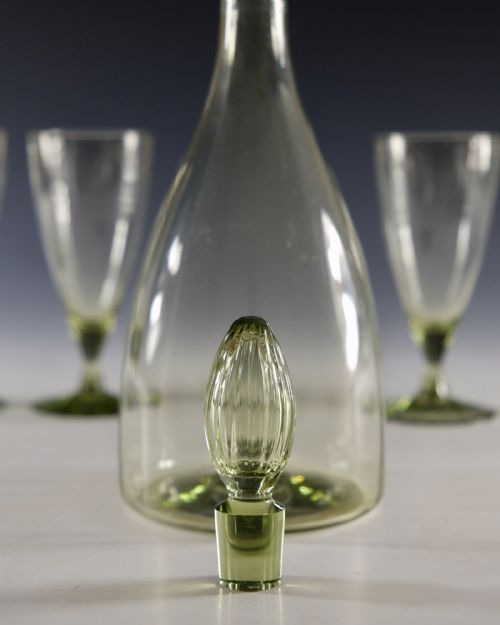ANTIQUE GLASS SEA GREEN DECANTER AND SIX GLASSES C1920 - ADDITIONAL PHOTO 8