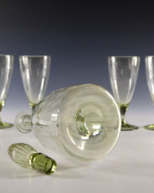ANTIQUE GLASS SEA GREEN DECANTER AND SIX GLASSES C1920 - ADDITIONAL PHOTO 9