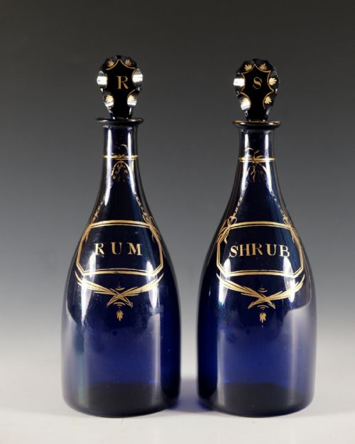 ANTIQUE GLASS PAIR OF BLUE TAPER DECANTERS ENGLISH C1790 - ADDITIONAL PHOTO 3