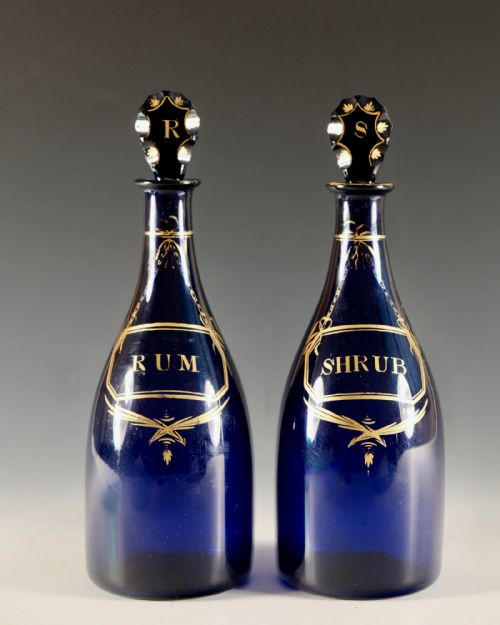 ANTIQUE GLASS PAIR OF BLUE TAPER DECANTERS ENGLISH C1790 - ADDITIONAL PHOTO 4