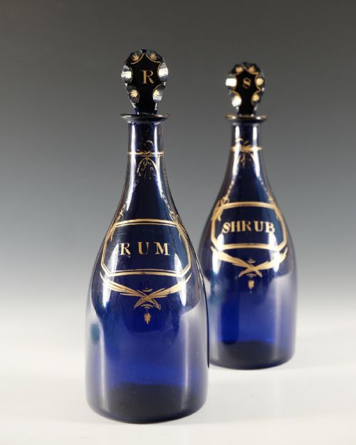 ANTIQUE GLASS PAIR OF BLUE TAPER DECANTERS ENGLISH C1790 - ADDITIONAL PHOTO 5