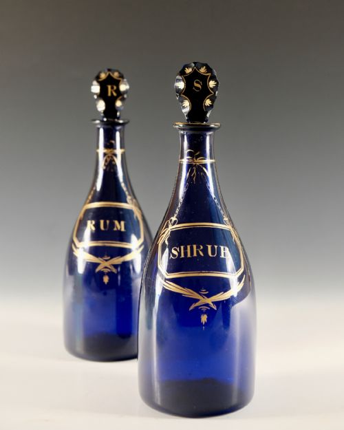 ANTIQUE GLASS PAIR OF BLUE TAPER DECANTERS ENGLISH C1790 - ADDITIONAL PHOTO 6