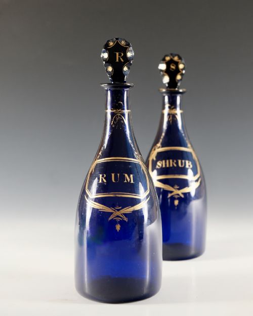 ANTIQUE GLASS PAIR OF BLUE TAPER DECANTERS ENGLISH C1790 - ADDITIONAL PHOTO 7