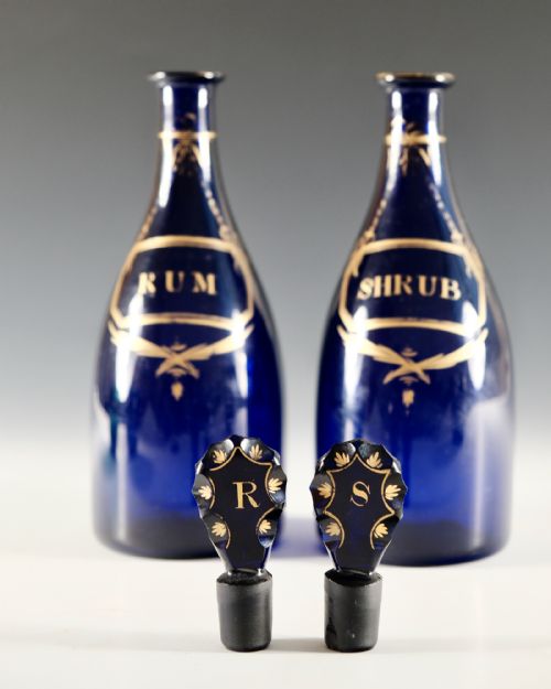 ANTIQUE GLASS PAIR OF BLUE TAPER DECANTERS ENGLISH C1790 - ADDITIONAL PHOTO 8