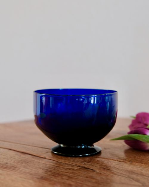 ANTIQUE GLASS BLUE SUGAR BOWL ENGLISH C1800 - ADDITIONAL PHOTO 1