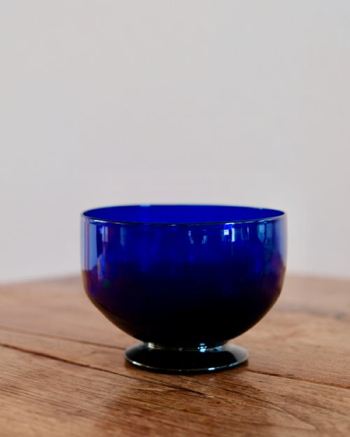 ANTIQUE GLASS BLUE SUGAR BOWL ENGLISH C1800 - ADDITIONAL PHOTO 2