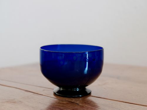 ANTIQUE GLASS BLUE SUGAR BOWL ENGLISH C1800 - ADDITIONAL PHOTO 3