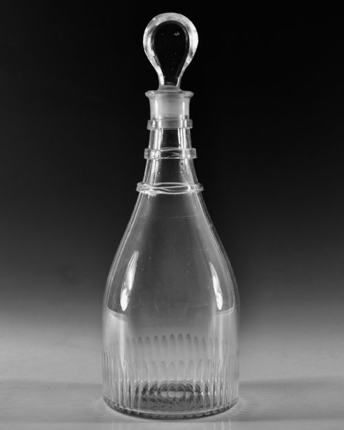 ANTIQUE GLASS DECANTER TAPER WITH THREE NECK RINGS C1800 - ADDITIONAL PHOTO 1