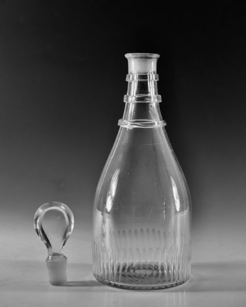 ANTIQUE GLASS DECANTER TAPER WITH THREE NECK RINGS C1800 - ADDITIONAL PHOTO 2